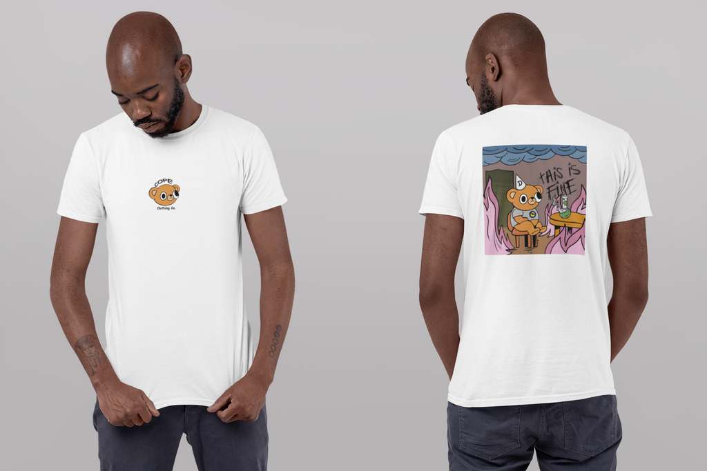 This Is Fine Meme Bear Graphic T-Shirt – Cream Cotton Oversized Tee