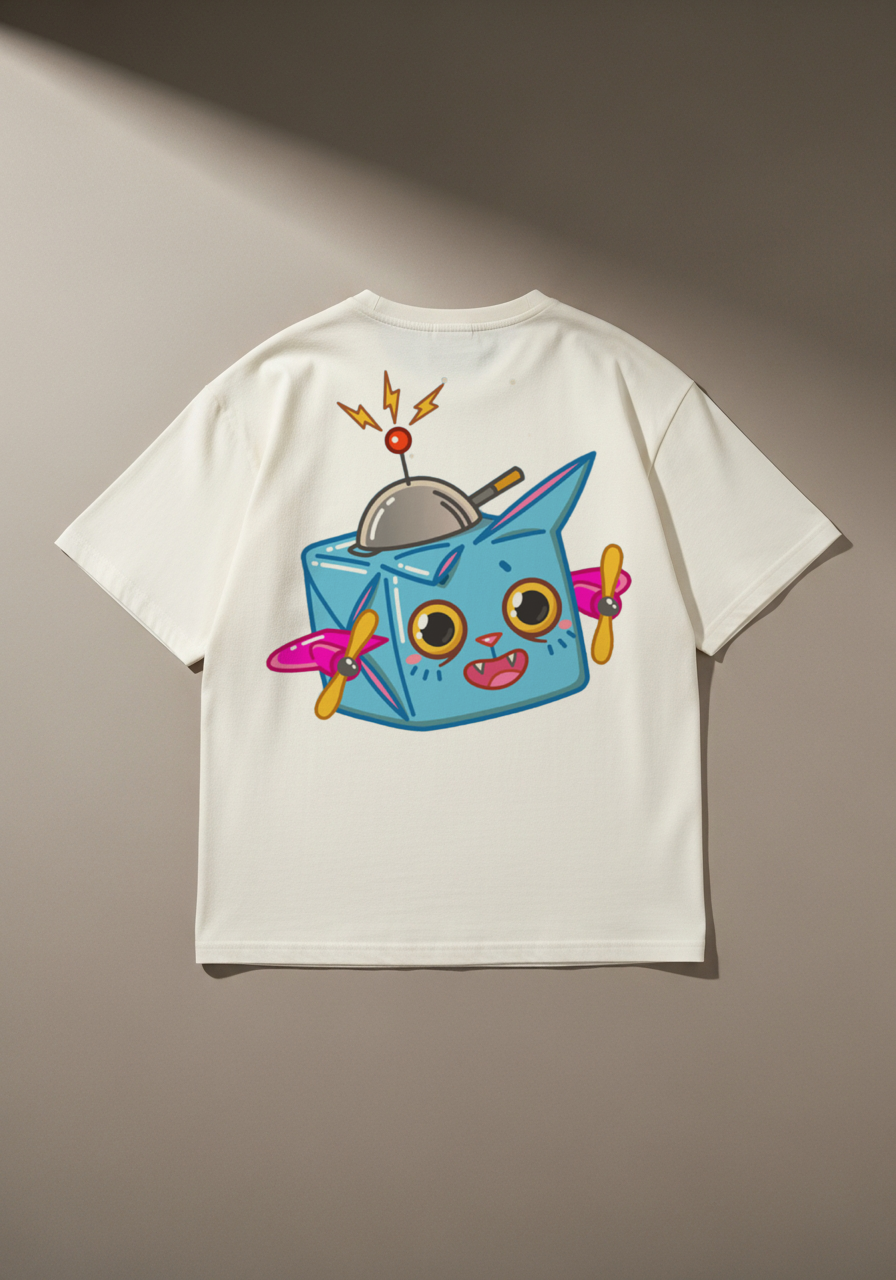 Boxcat Cosmic Cat Graphic T-Shirt – Heavyweight Cream Oversized Tee