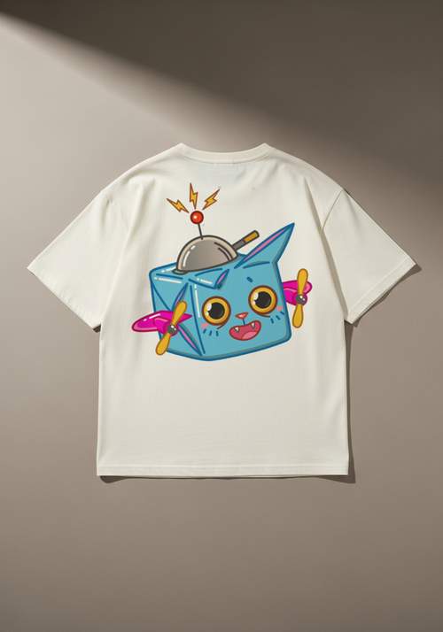 Boxcat Cosmic Cat Graphic T-Shirt – Heavyweight Cream Oversized Tee