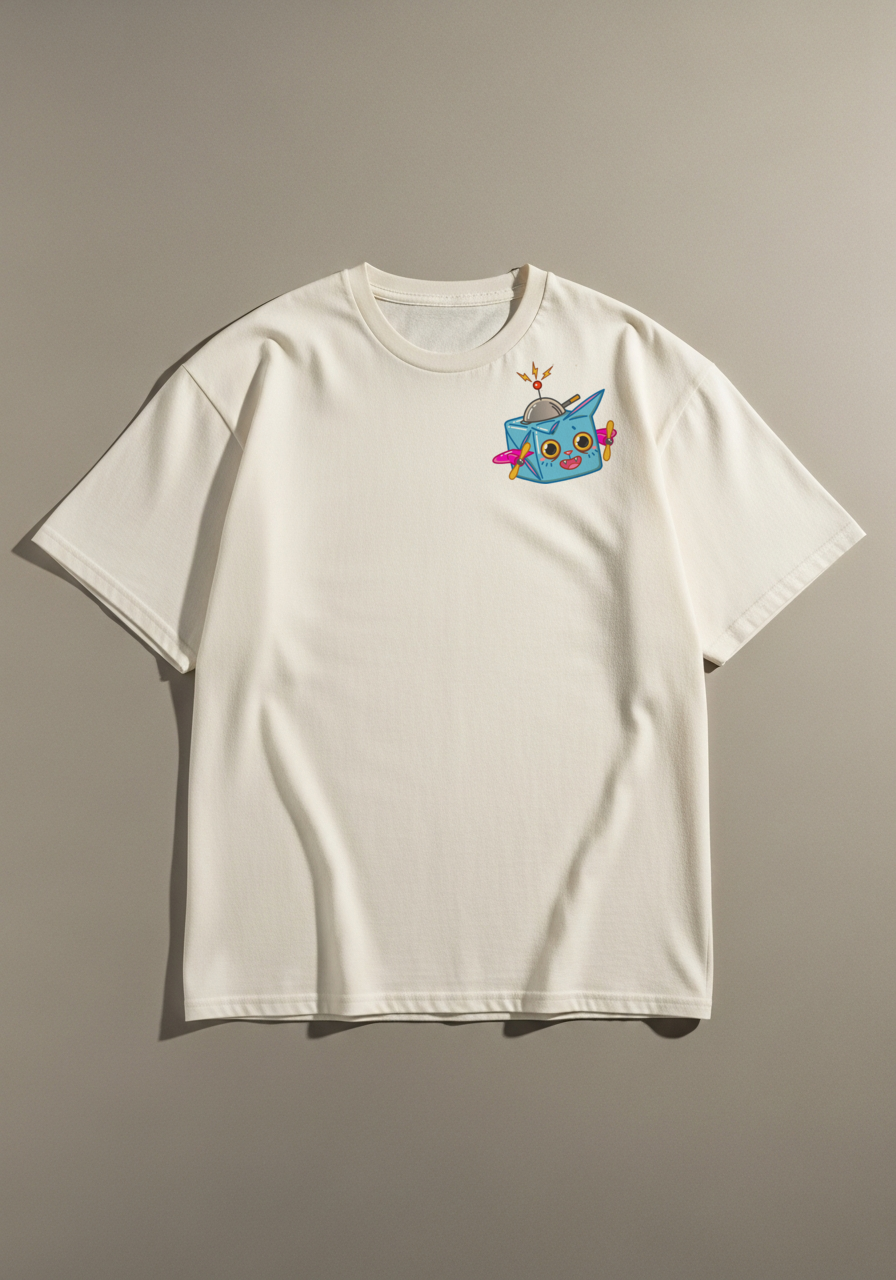 Boxcat Cosmic Cat Graphic T-Shirt – Heavyweight Cream Oversized Tee