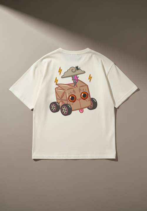 Boxcat Storm Cat Graphic T-Shirt – Heavyweight Cream Oversized Tee