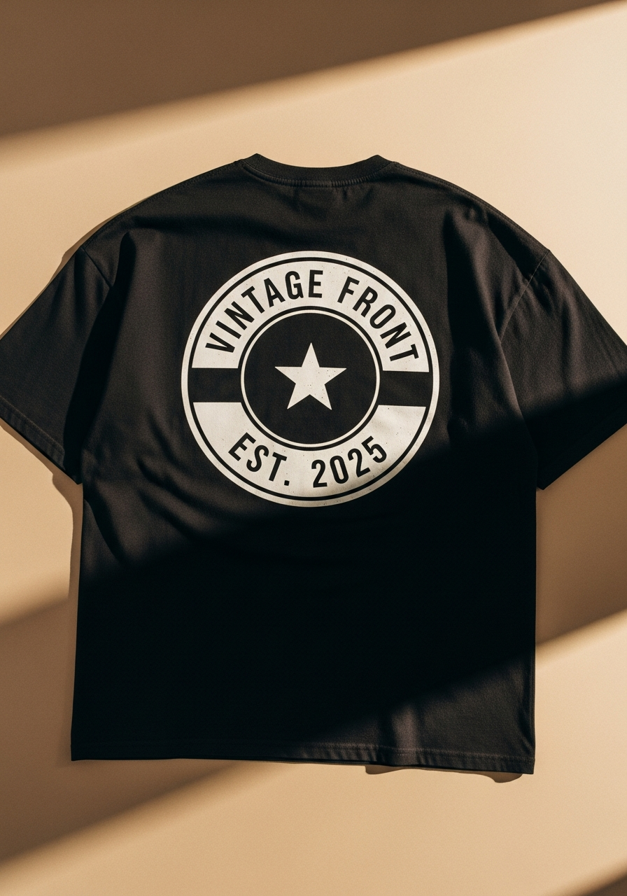 Vintage Front Logo Graphic T-Shirt Black – Heavyweight Cream Cotton Tee