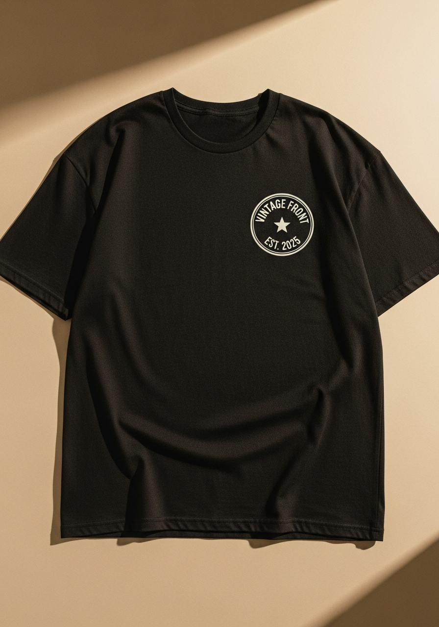 Vintage Front Logo Graphic T-Shirt Black – Heavyweight Cream Cotton Tee