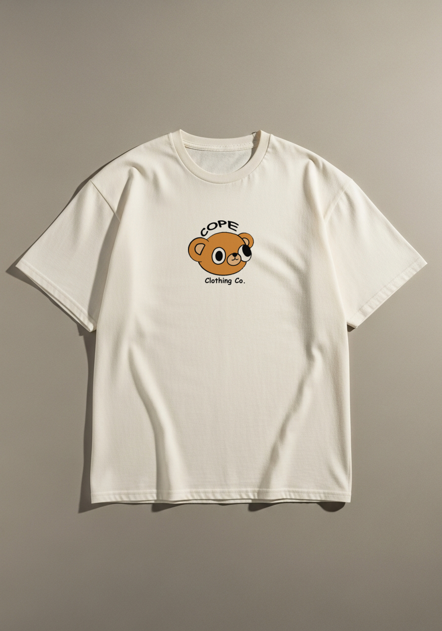 This Is Fine Meme Bear Graphic T-Shirt – Cream Cotton Oversized Tee
