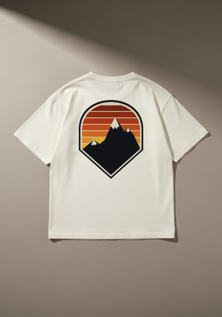 Mountain Sunset Nature Graphic T-Shirt – Vintage Cream Cotton Tee