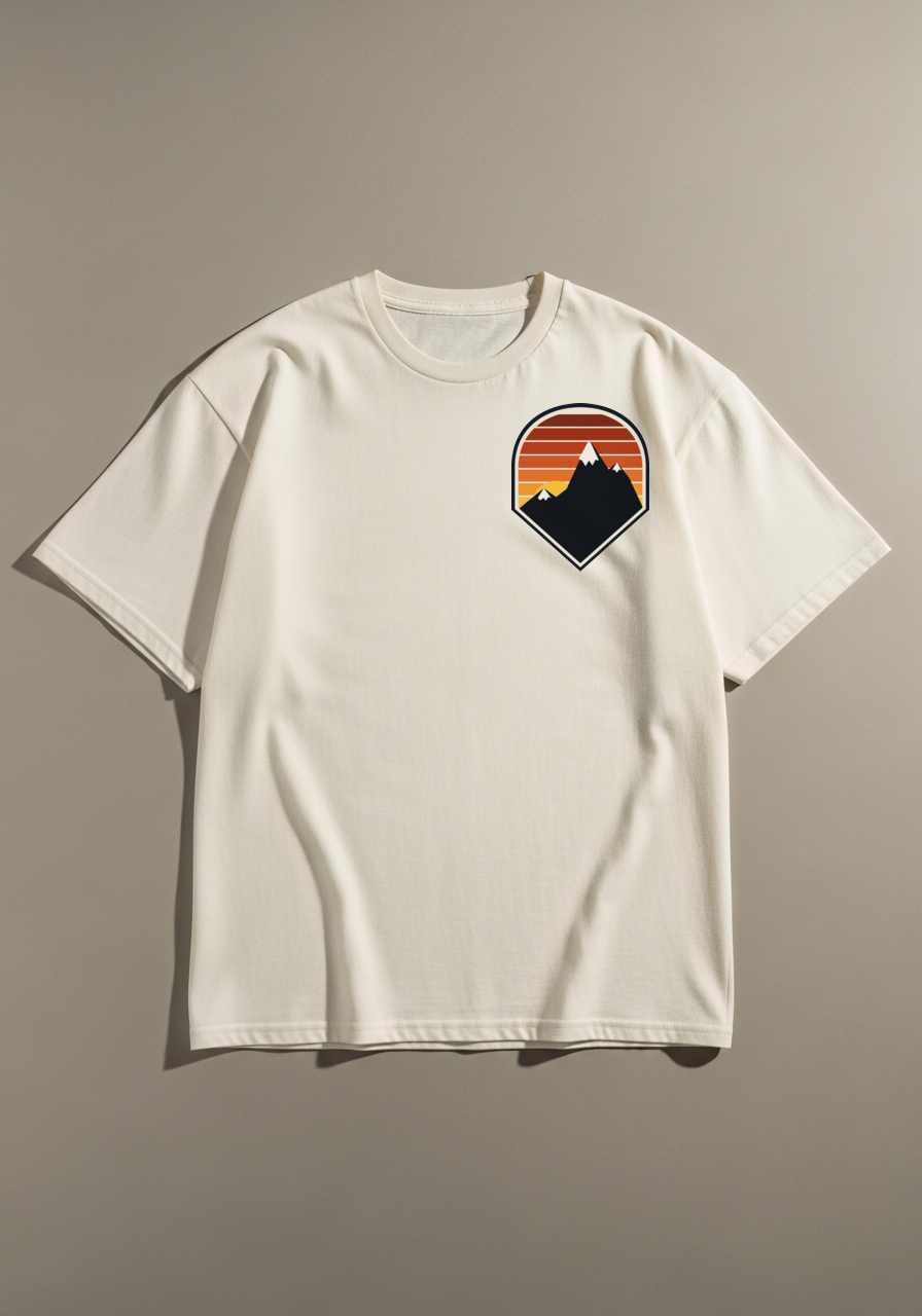 Mountain Sunset Nature Graphic T-Shirt – Vintage Cream Cotton Tee