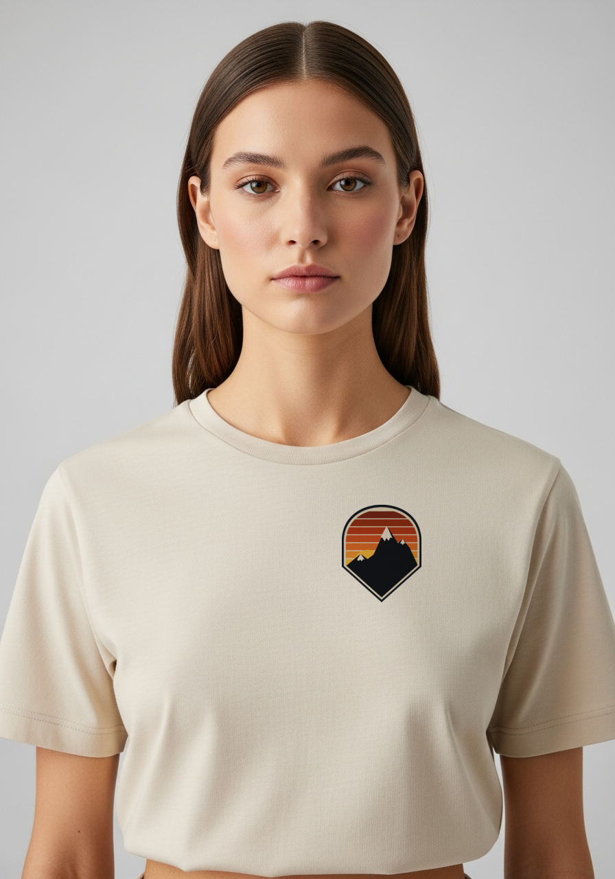 Mountain Sunset Nature Graphic T-Shirt – Vintage Cream Cotton Tee