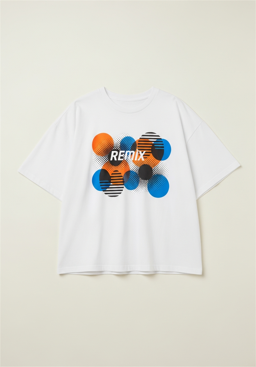 Op-Art Remix Optical Graphic T-Shirt – Cream Cotton Streetwear Tee