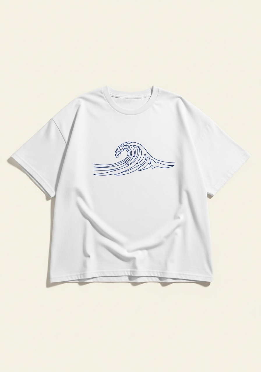 Wave Line Minimalist Graphic T-Shirt – Cream Cotton Tee