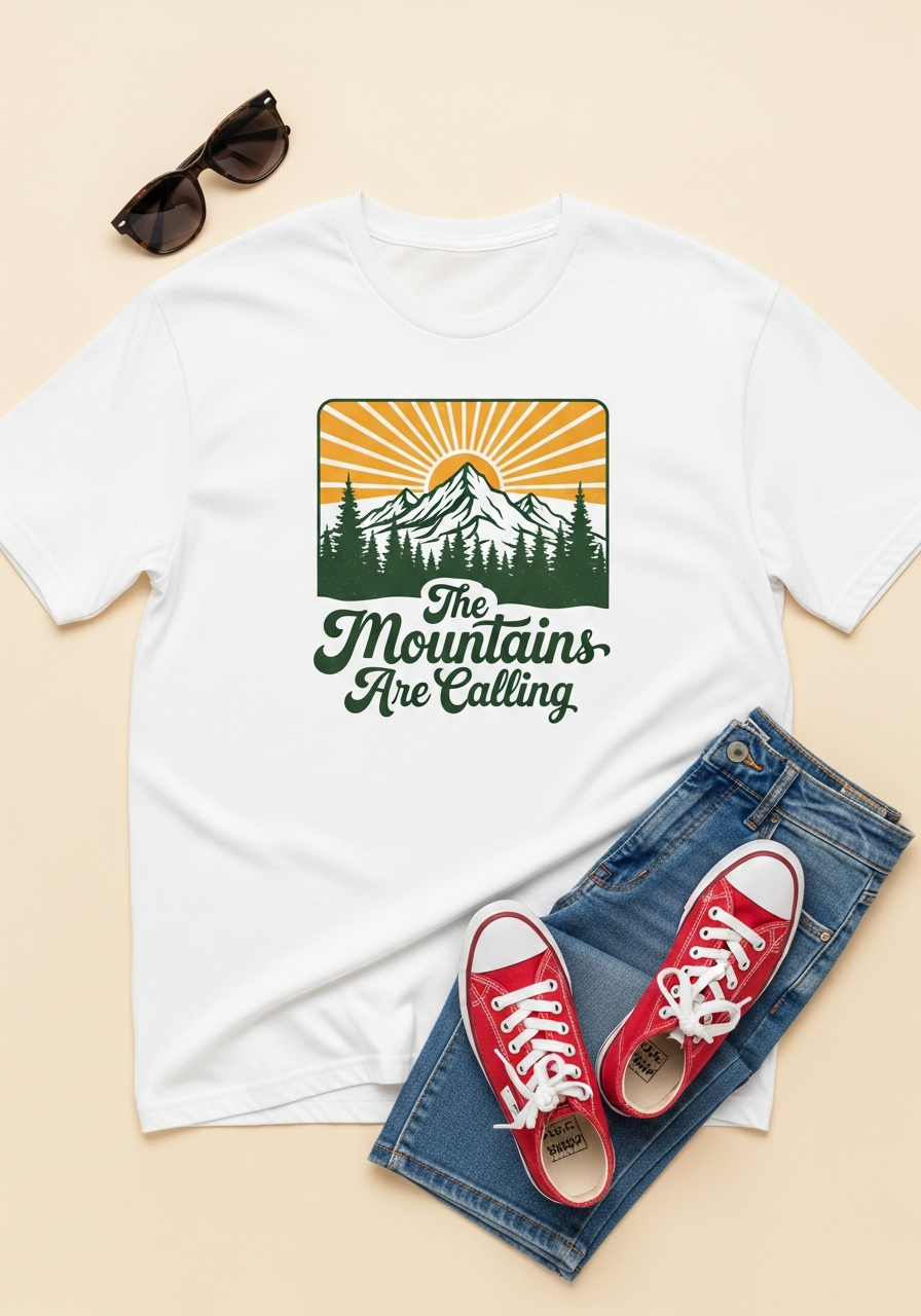 Nature & Outdoor Adventure Graphic T-Shirt – Cream Cotton Tee