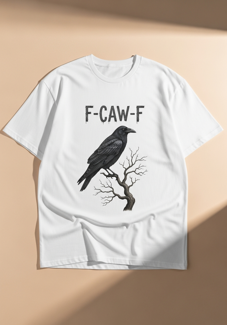 F-Caw-F Raven Graphic T-Shirt – Heavyweight Cream Cotton Streetwear Tee