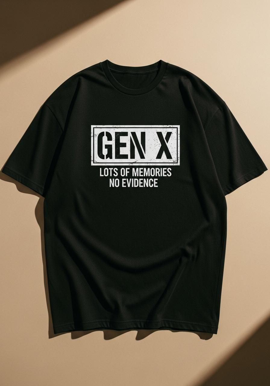 Gen X No Evidence Funny Meme Graphic T-Shirt – Cream Cotton Tee