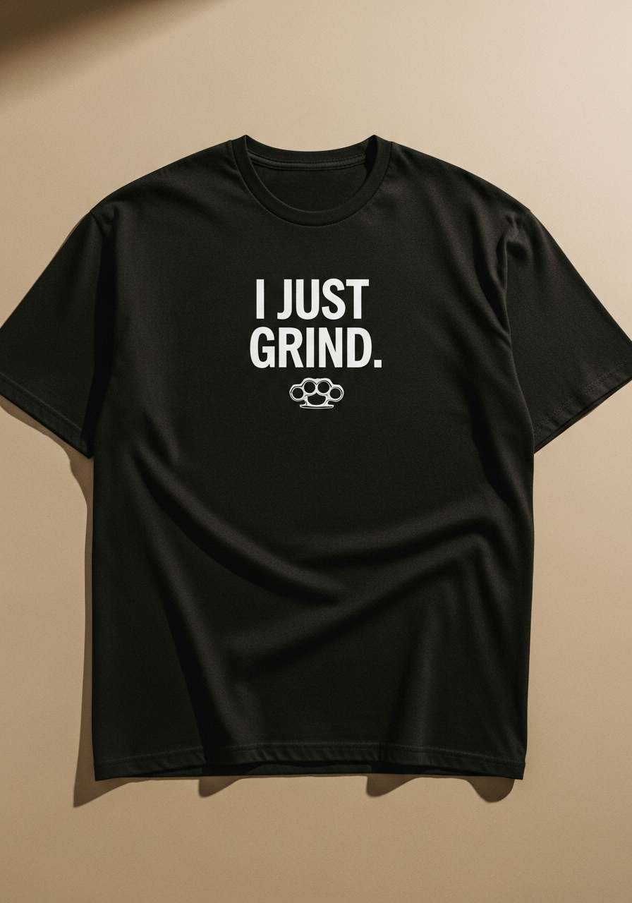 I Just Grind Motivational Graphic T-Shirt – Cream Cotton Streetwear Tee