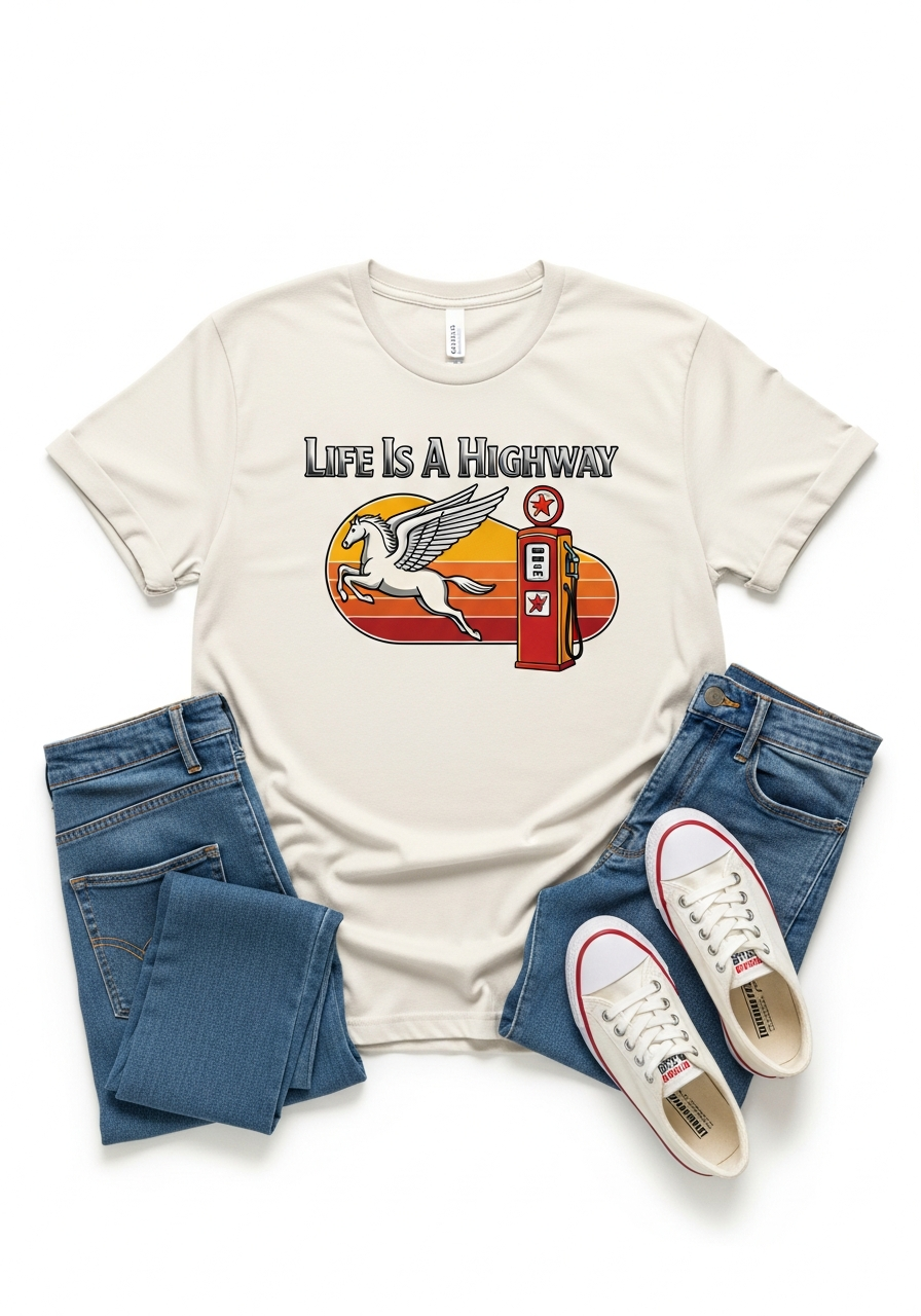 Route 66 Highway Retro Graphic T-Shirt – Vintage Cream Cotton Tee