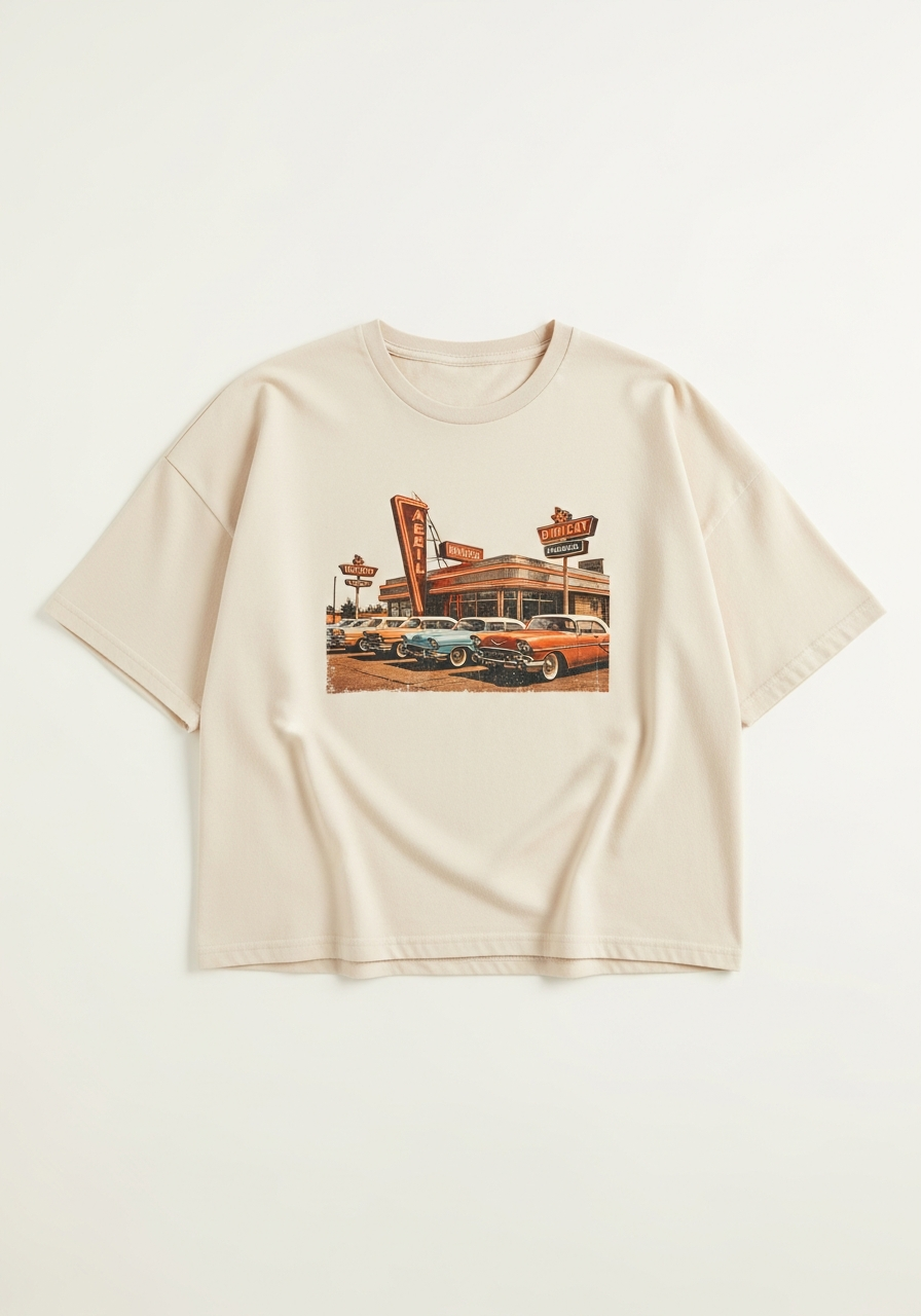 Nostalgia Vintage Retro Graphic T-Shirt – Cream Cotton Tee